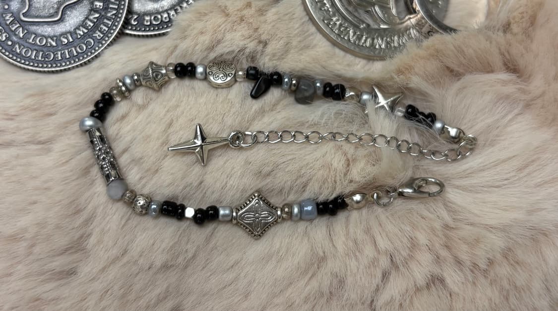 핸드메이드 비즈 팔찌 Blak/Silver 035 상품이미지6