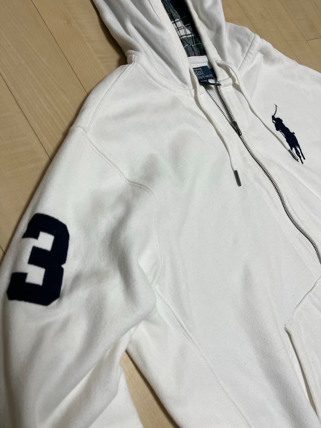 폴로 빅포니 체크 후드집업 화이트 상품이미지3