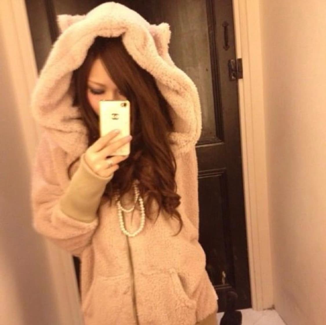 datura 갸루 네코미미 후리스 베이지 집업 핀터 깔 일브 상품이미지1