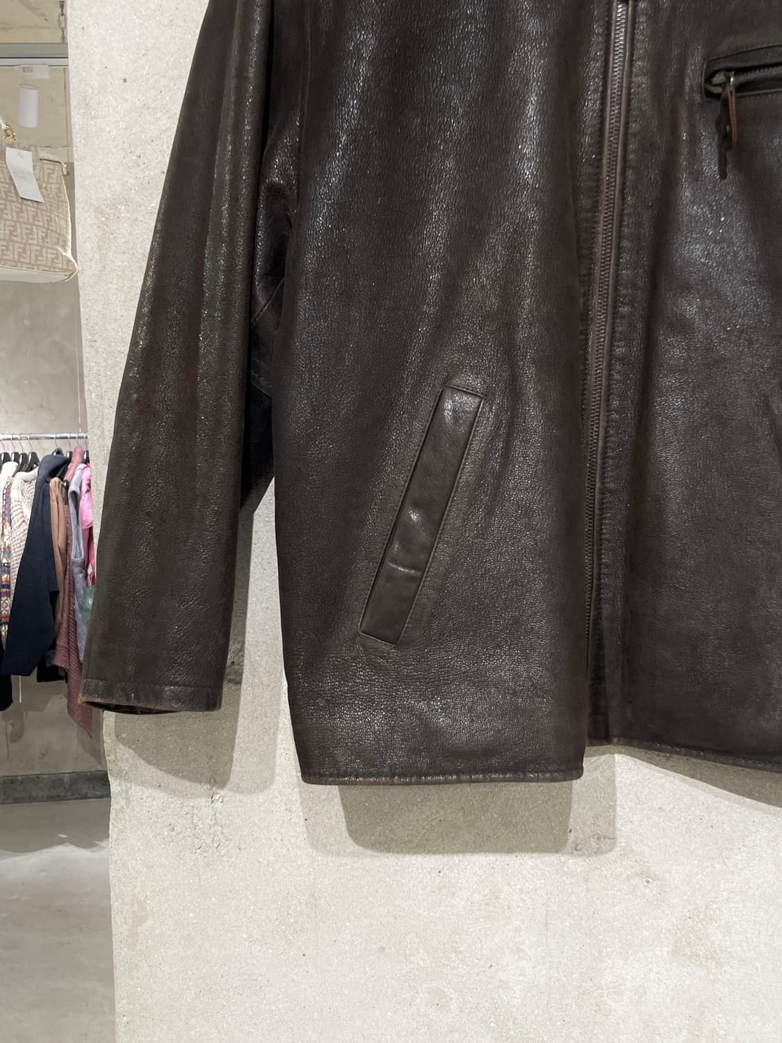 lee 다크 브라운 고트 스킨 레더 누빔 자켓 상품이미지4