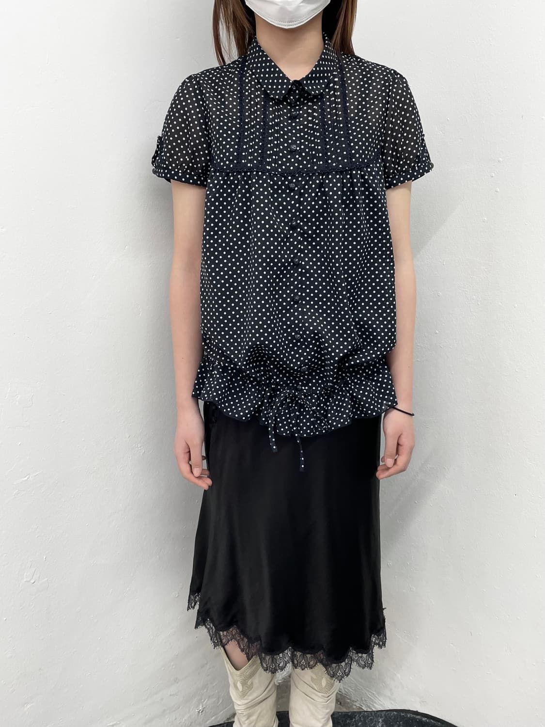 블랙 레이스 새틴 버튼 스커트 상품이미지4