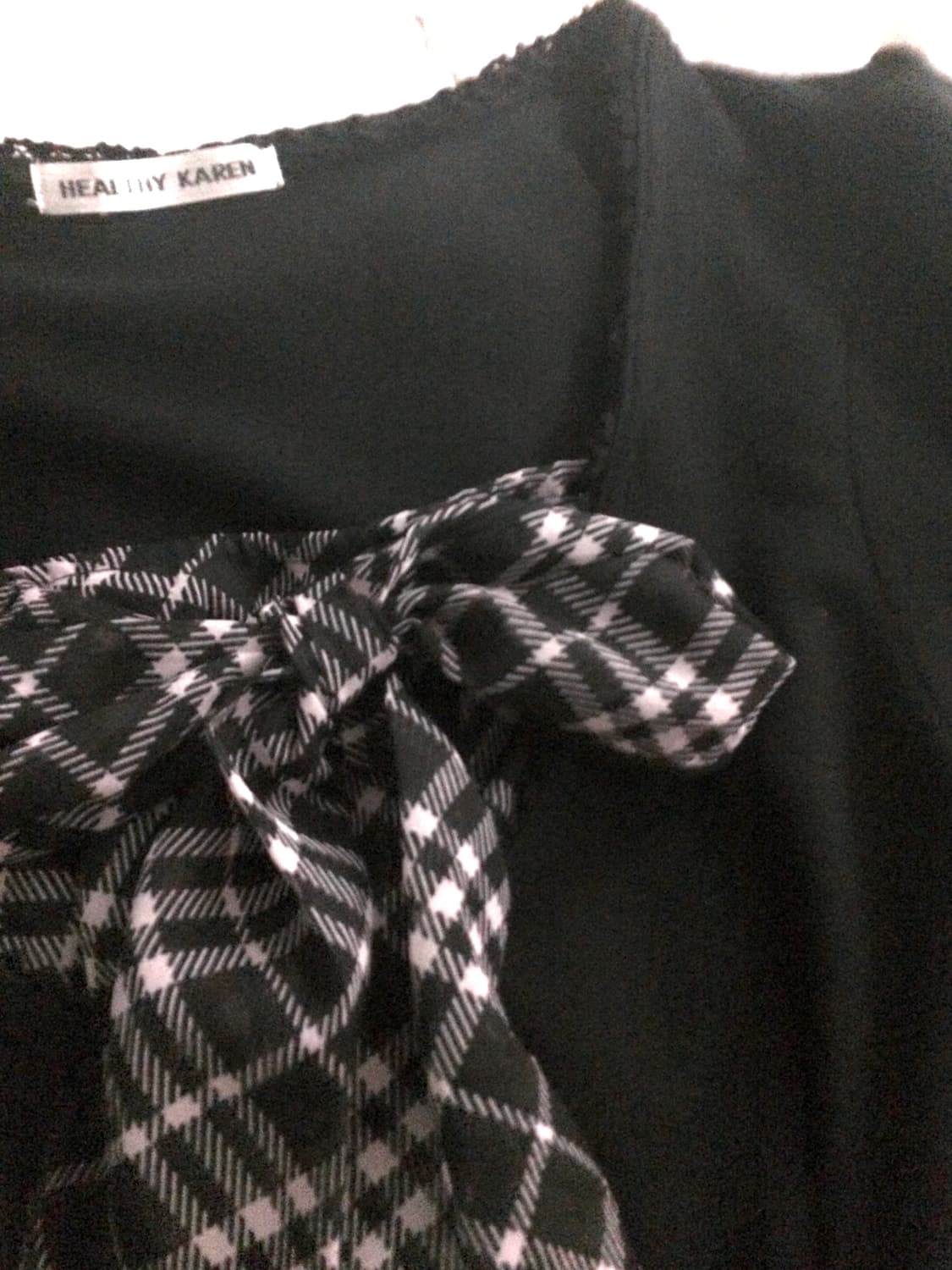 빈티지 로걀 딸기우유 체크 딱붙 리본 탑 상품이미지2