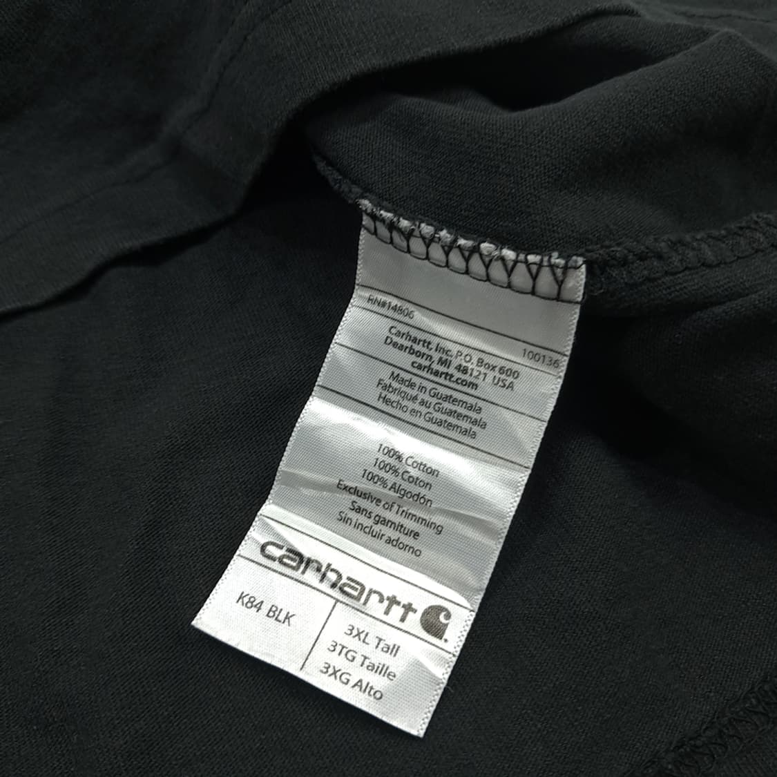 Co627 3XLT 칼하트 블랙 헨리넥 포켓 반팔 티셔츠 상품이미지5