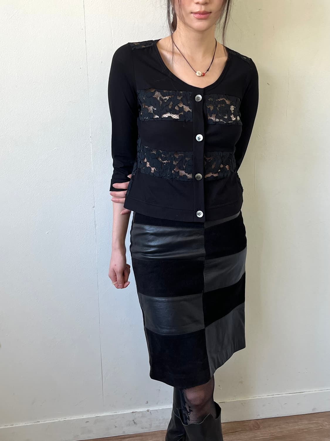 Japan vtg 레더 블럭 스커트 상품이미지7