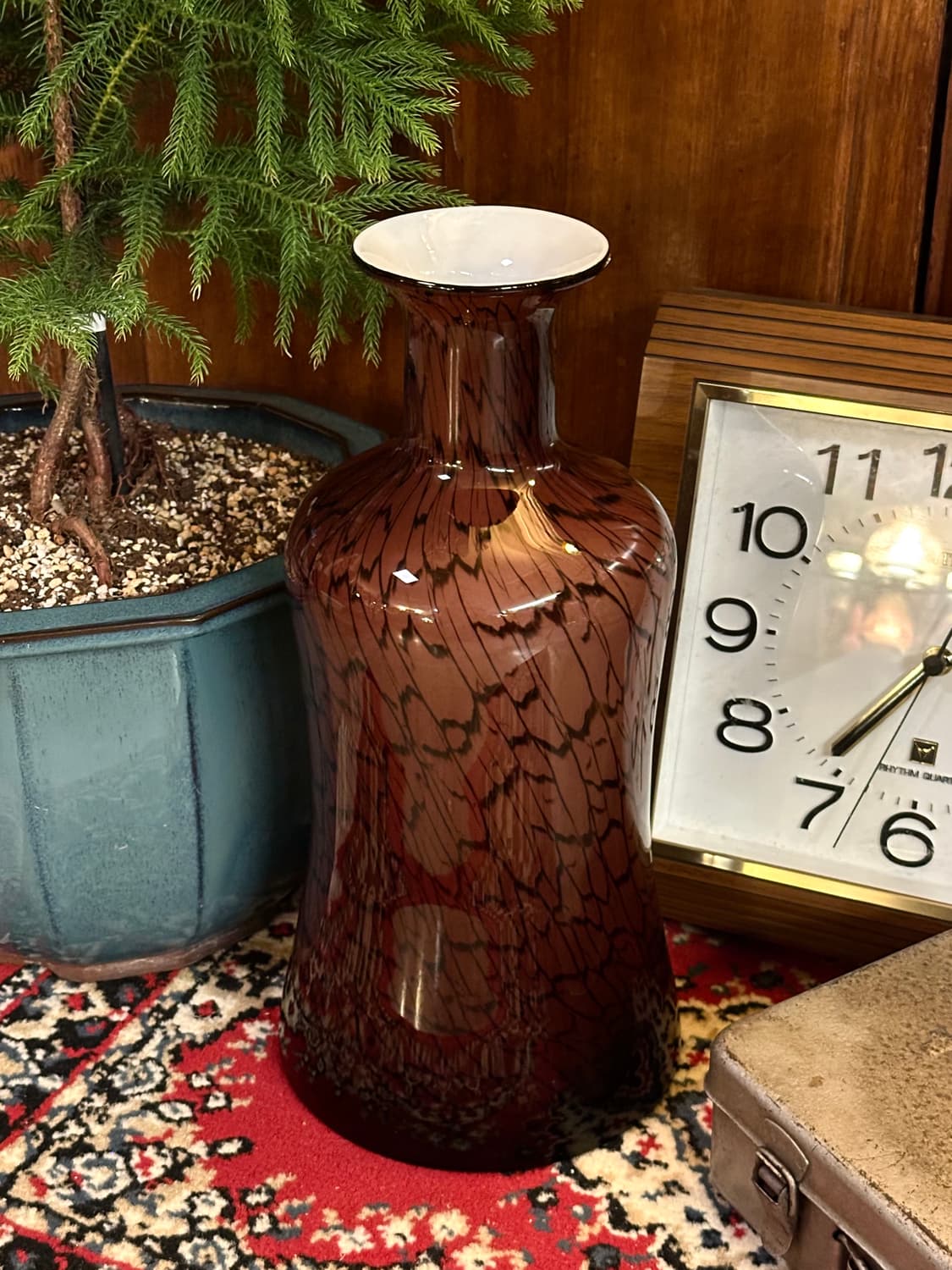 유럽 빈티지 페더링 패턴 아트글라스 대형 화병 상품이미지1