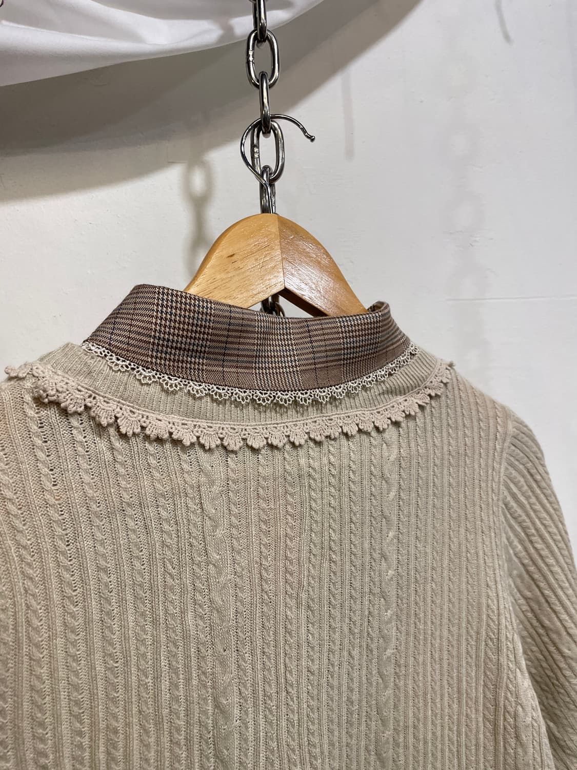 axes femme 엑시즈팜 체크 셔츠 레이어드 아이보리 니트 모리 상품이미지3