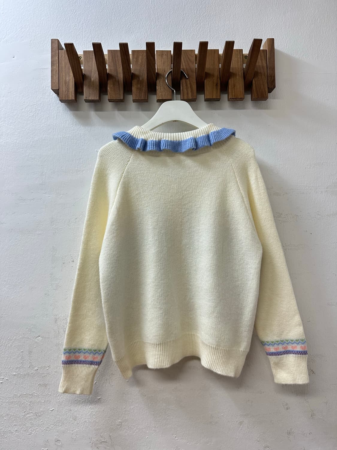 일본빈티지 플라워 크로셰 디테일 프릴 카라 니트 가디건 상품이미지5