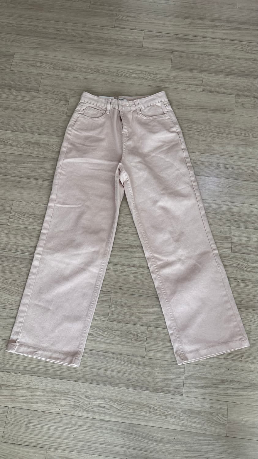 연핑크색 와이드 데님 팬츠 상품이미지1