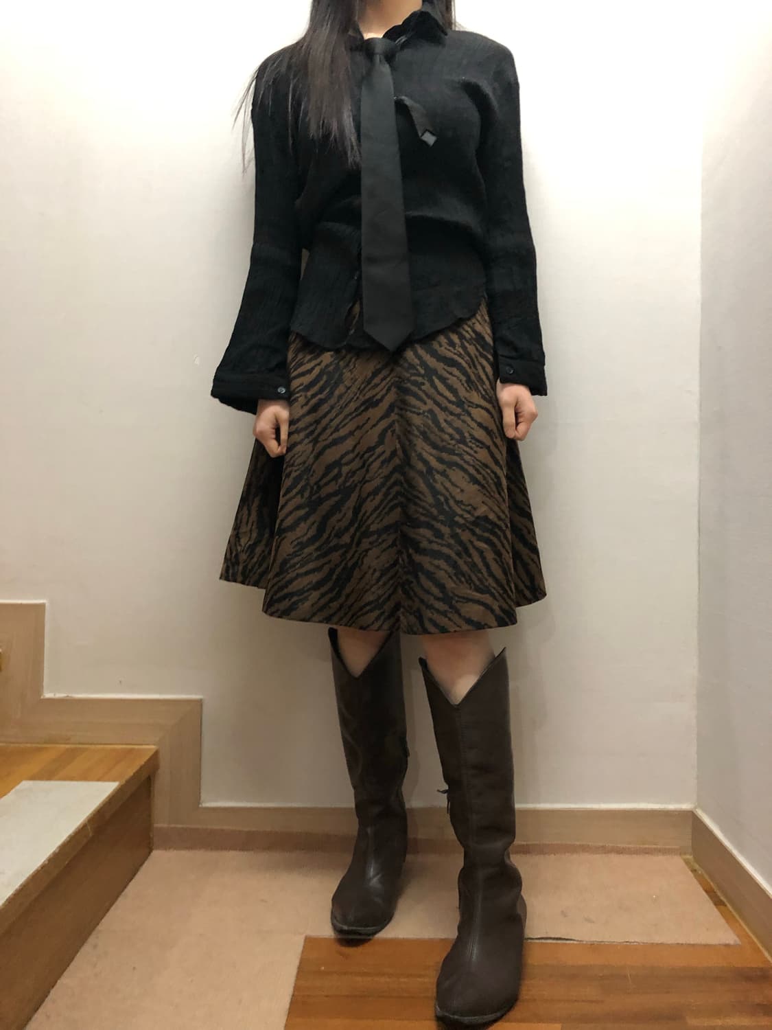 빈티지 브라운 지브라 미디 스커트 상품이미지3