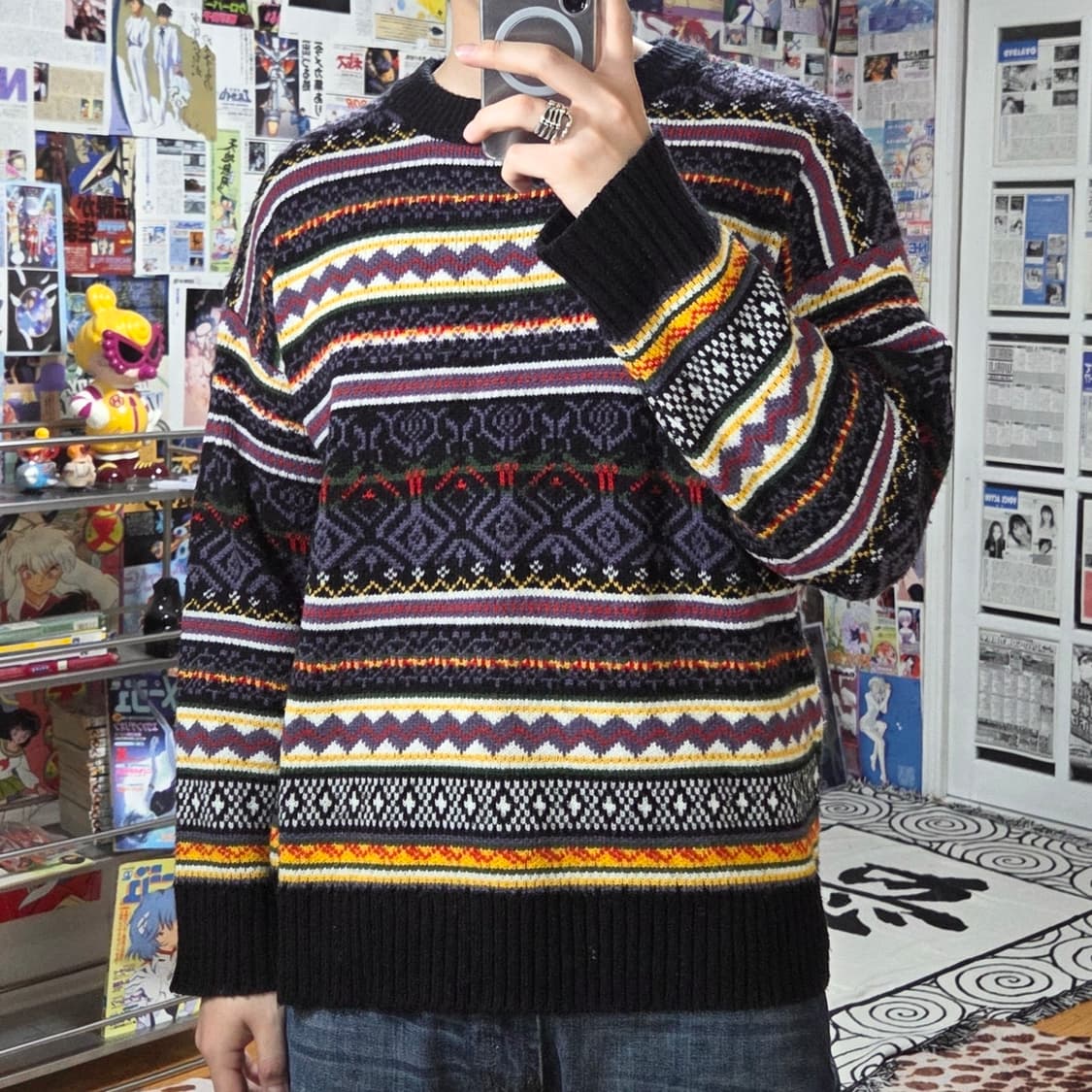 빈티지 에스닉 패턴 퍼플 니트 상품이미지1