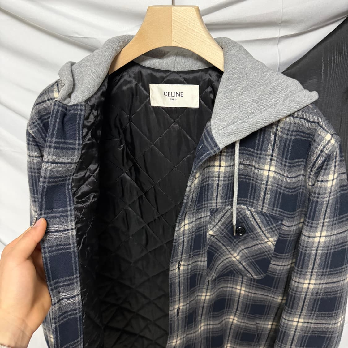 [S+급/오버핏44] 셀린느 체크 코튼 후드 오버셔츠 자켓 상품이미지6