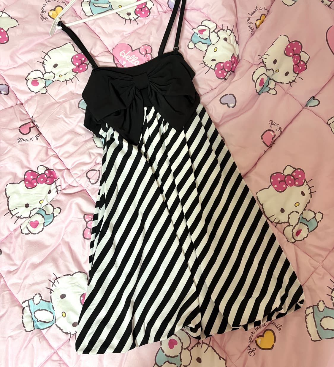 갸루 스트라이프 리본 민소매 원피스 상품이미지1