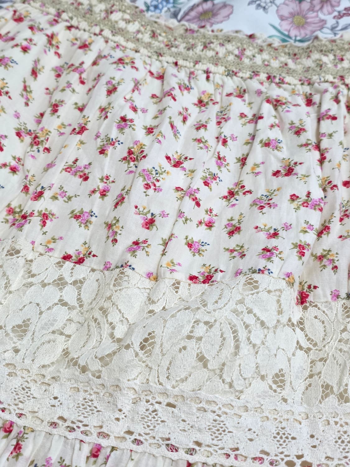 리즈리사 일본빈티지)희귀고전 패치워크 스즈코모리걸 플로럴레이스자수롱스커트 상품이미지2