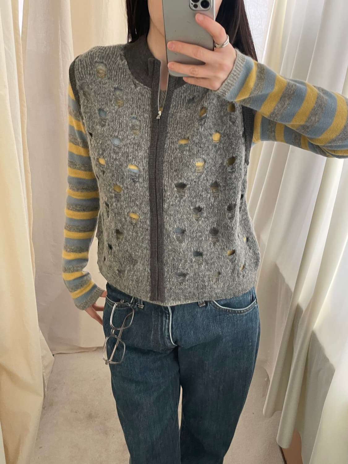 vintage hole knit vest cardigan 상품이미지8