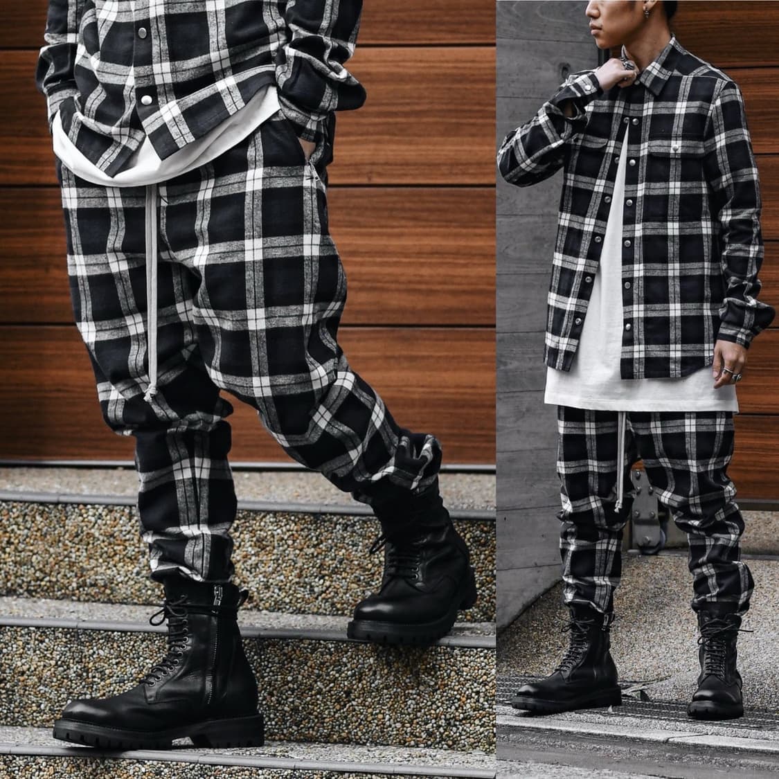 릭오웬스 19SS "BABEL" 드로우스트링 블랙 체크 트랙 팬츠  상품이미지1