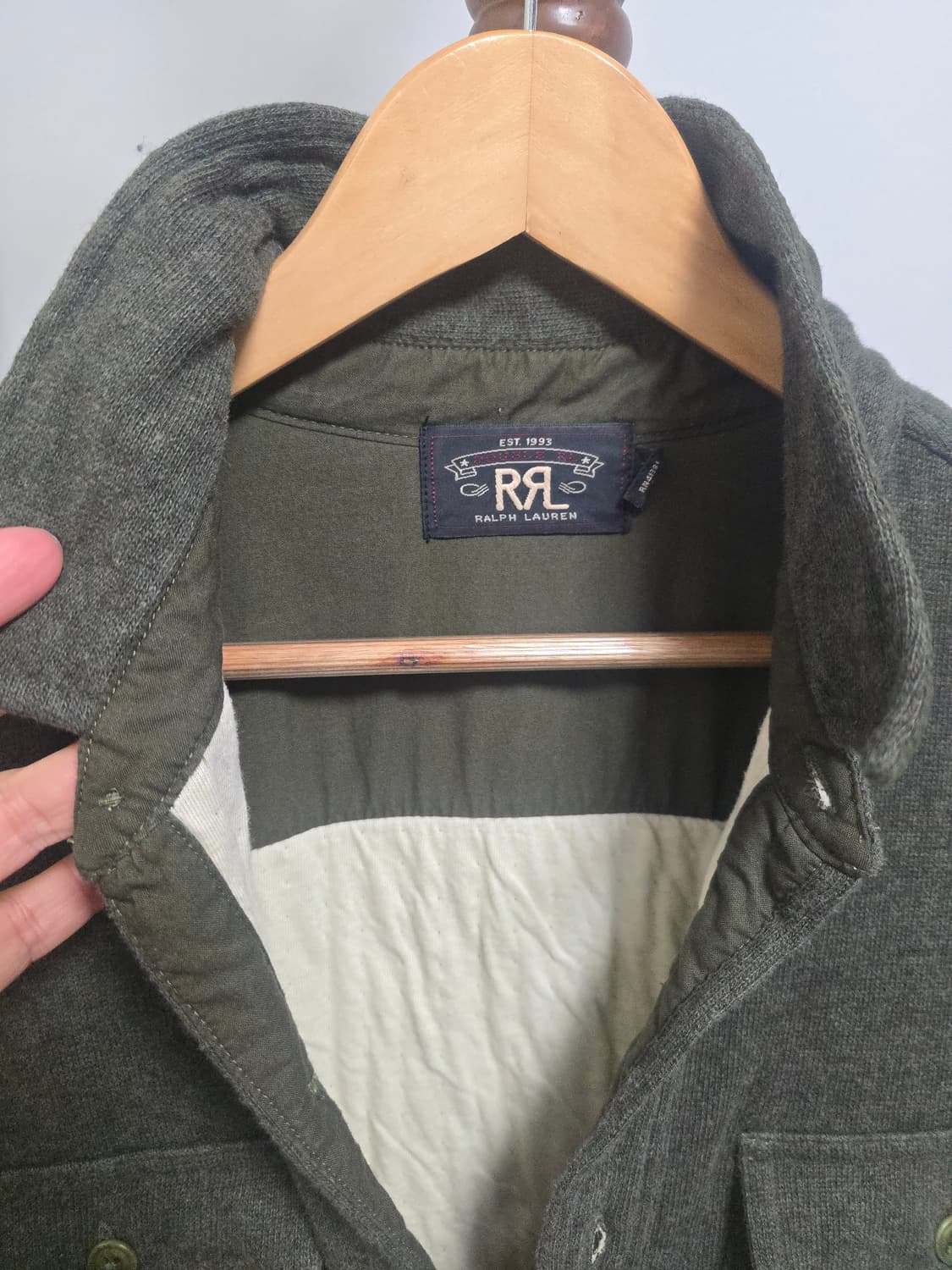 RRL 카키 울 혼방 헨리넥 셔츠, M사이즈 상품이미지2