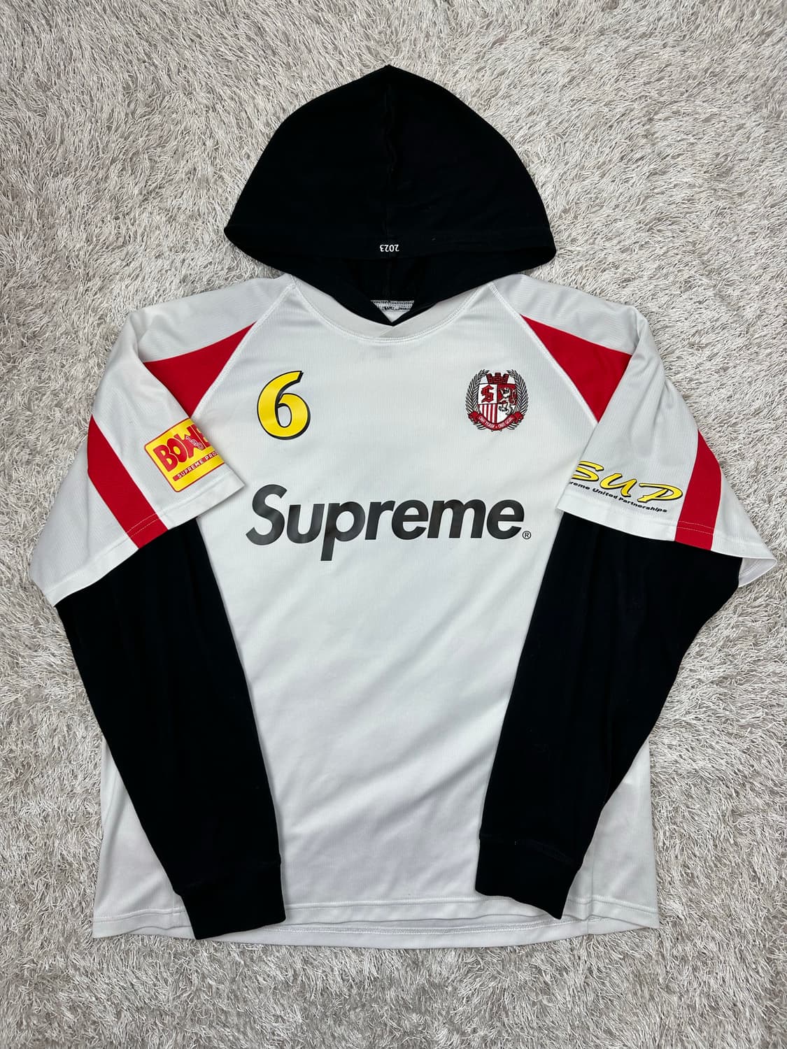 [M] 정품 슈프림 23FW 후드 사커 저지 화이트 상품이미지2