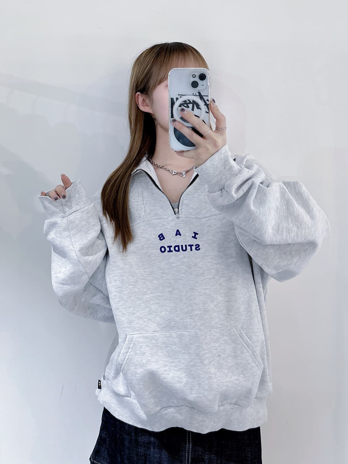 아이앱스튜디오 빅로고 코튼 반집업 상품이미지2