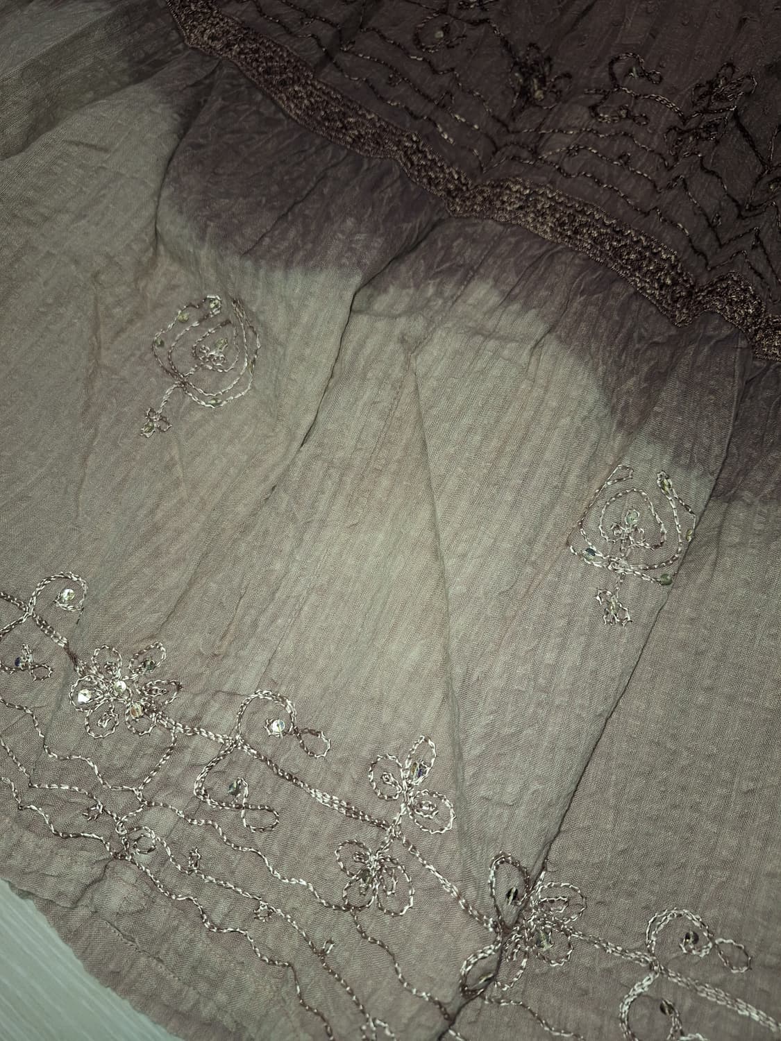 히피 자수 스팽클 삼 색 롱스커트 상품이미지4