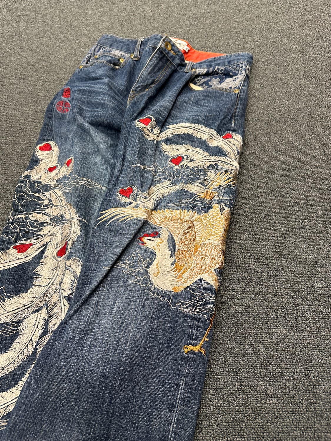 32) 카라쿠리 타마시 봉황 자수 오리엔탈 데님팬츠 상품이미지6