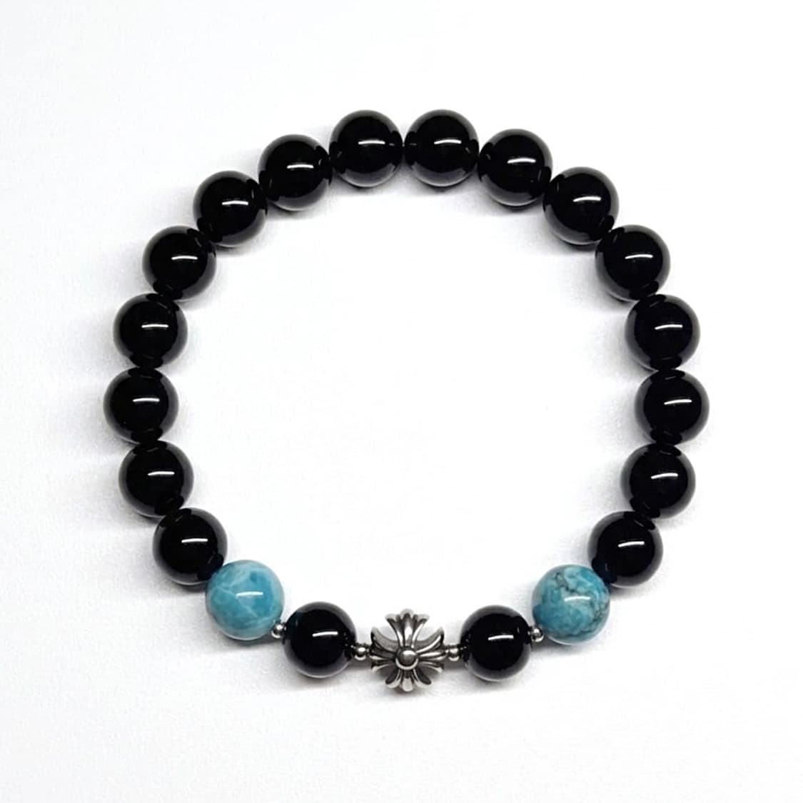 (보타리) 천연 터키석 오닉스 십자가 매듭형 원석팔찌 상품이미지2