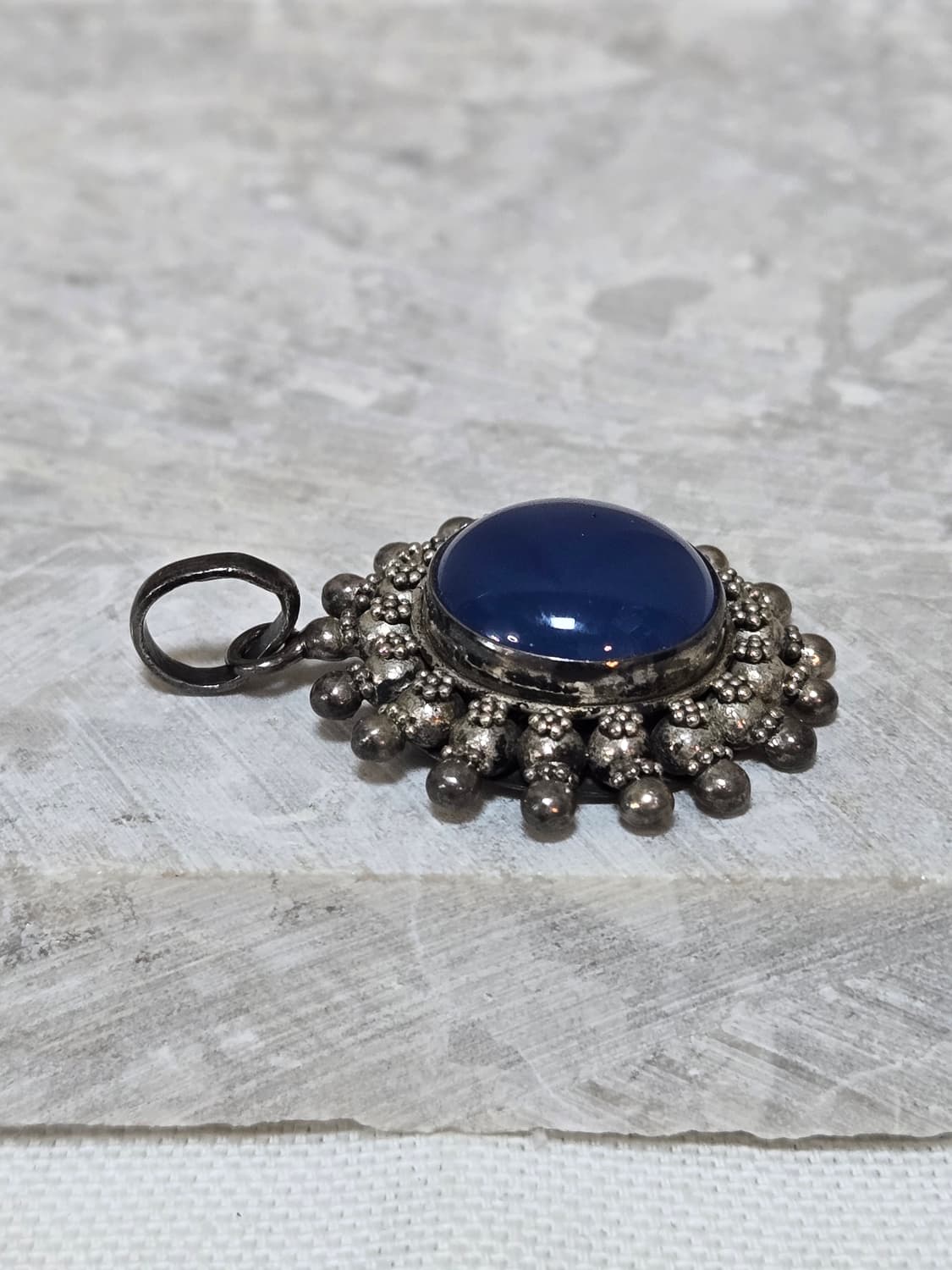 남미 빈티지 블루 칼세도니아 카보션펜던트 / 에스닉 실버톤 참 상품이미지7