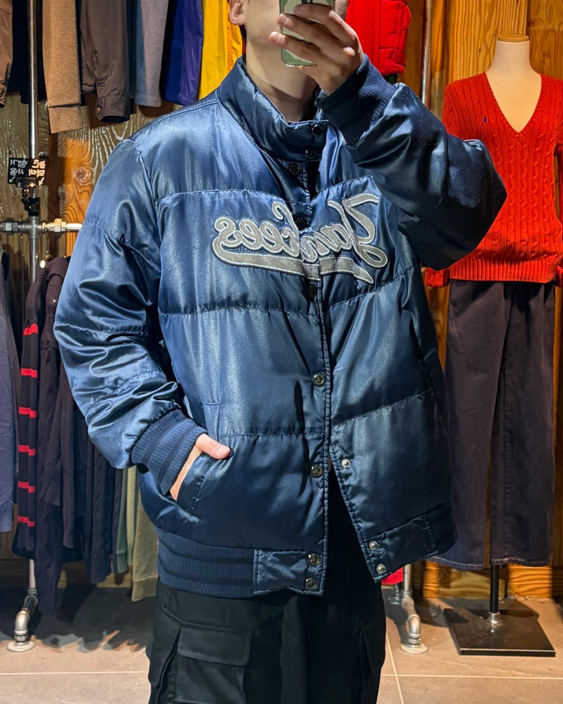 XXL MLB 엠엘비 뉴욕양키스 글로시 네이비 패디드 자켓 상품이미지1