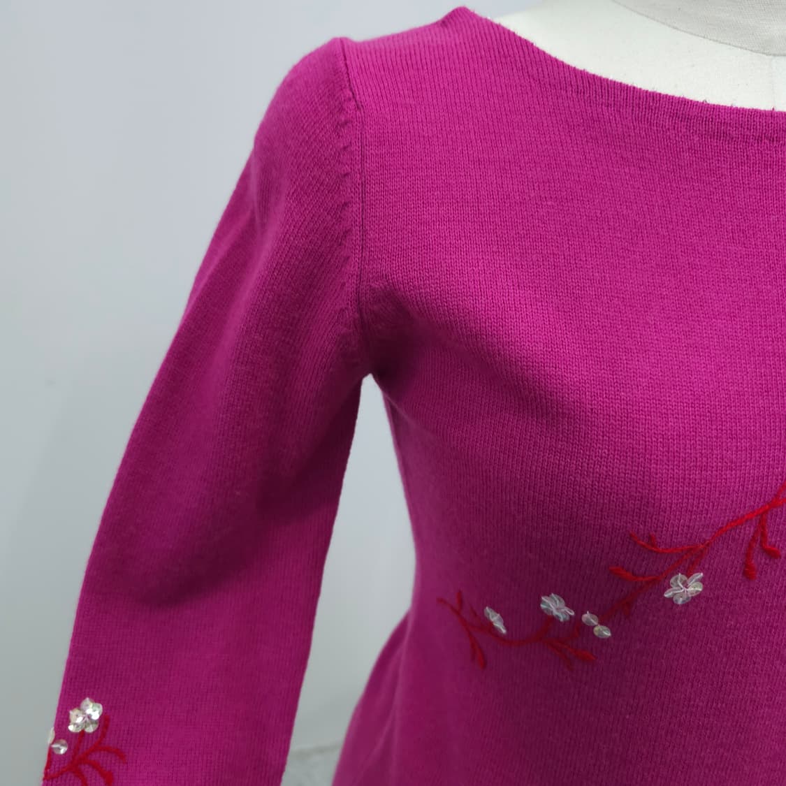 울 핫핑크 플라워 사선 자수 7부 니트 상품이미지5