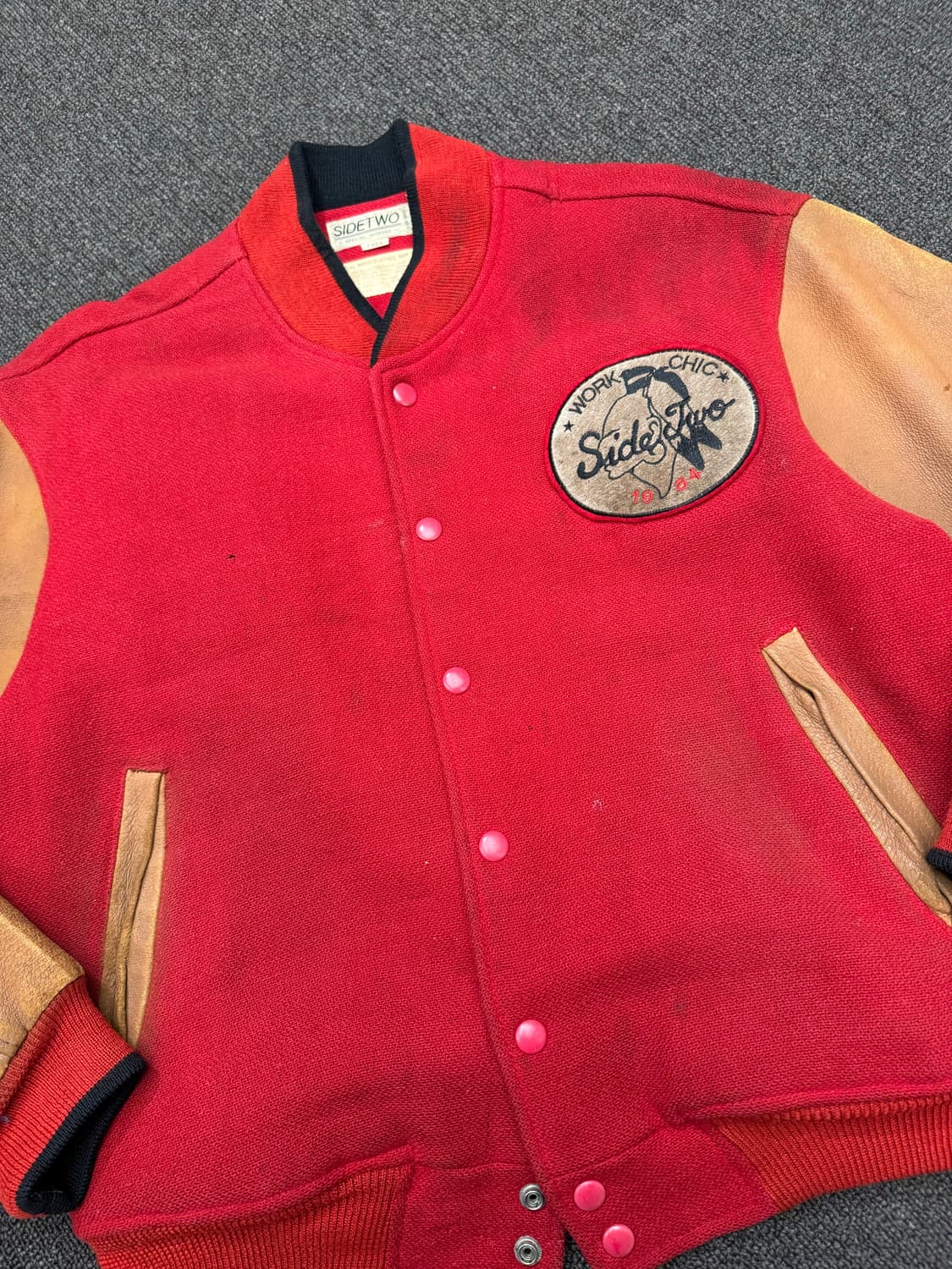 OS)Japanese vintage 레드/브라운 바시티 자켓 상품이미지3