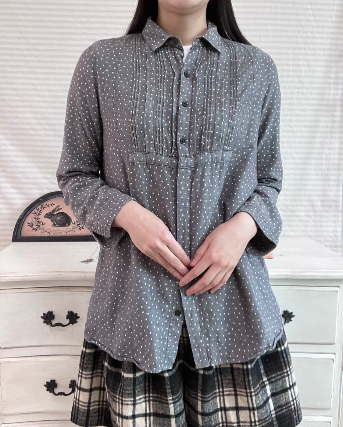jpn vintage 차콜 도트 블라우스 y2k 스트릿 갸루 펑키 일본빈 상품이미지3
