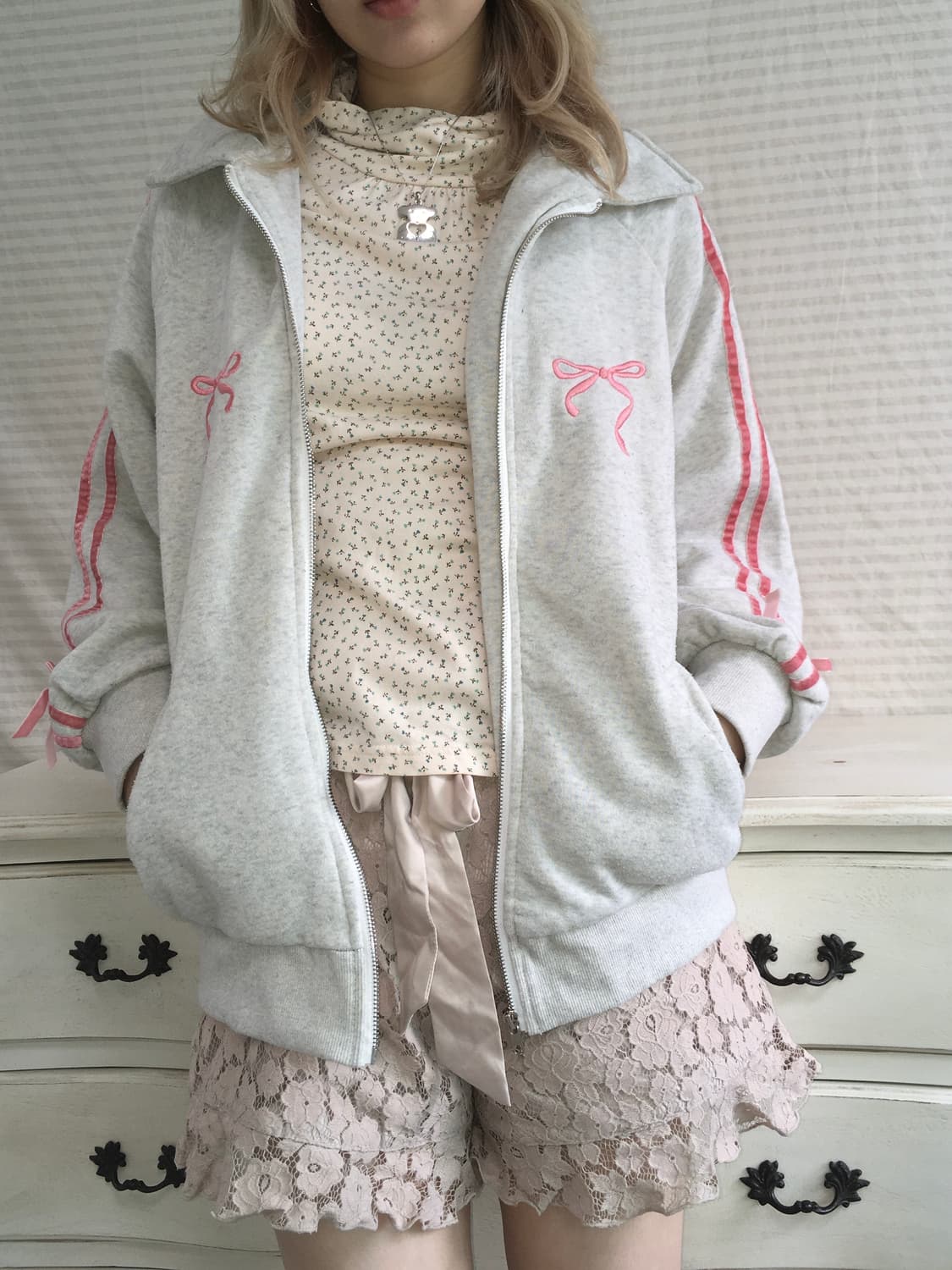 jpn vintage melange gray ribbon velvet j 상품이미지2