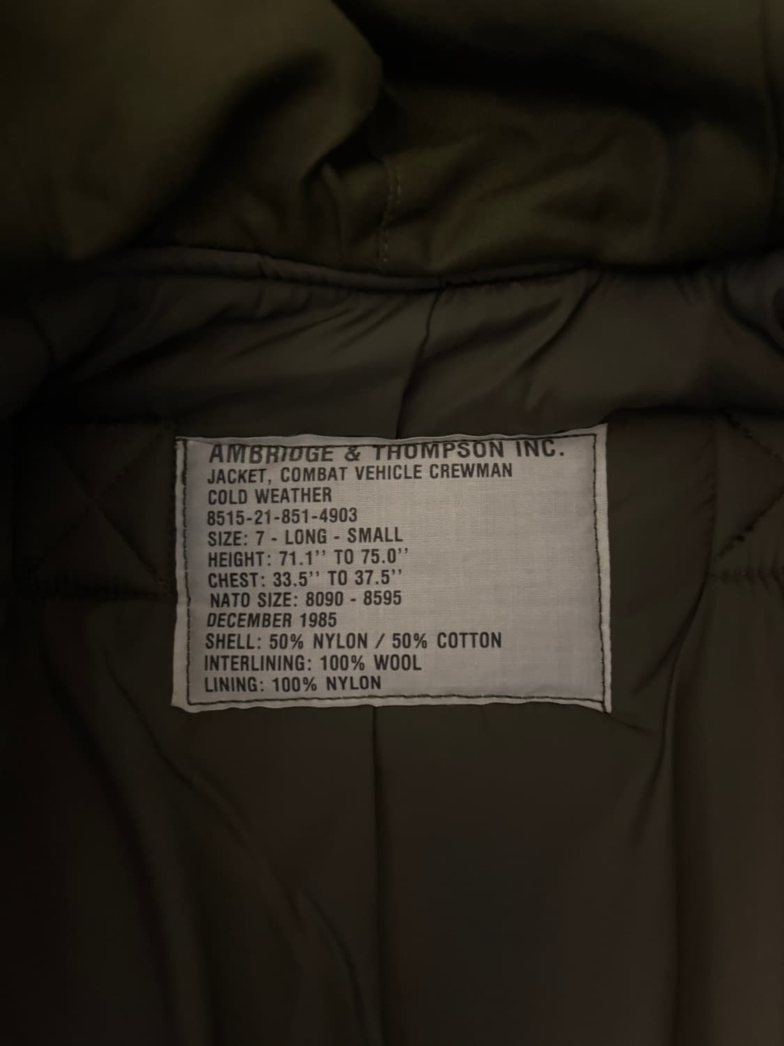 1985 캐나다군 AFV 탱커 자켓 스몰 롱 데드스탁 상품이미지7