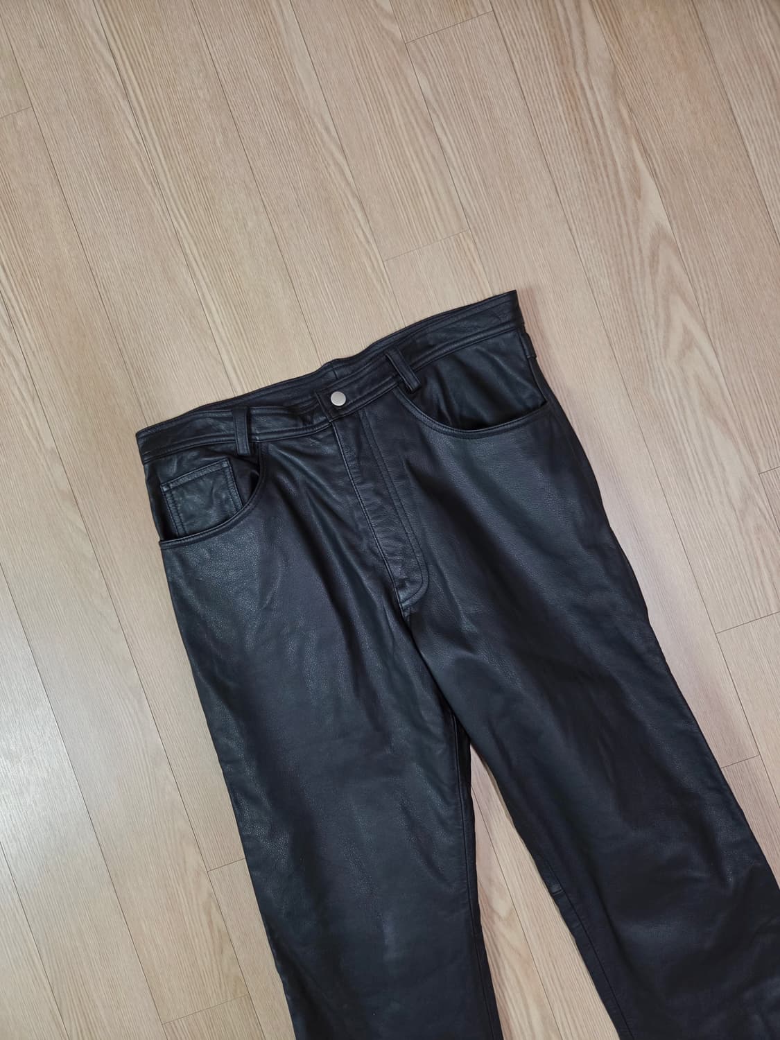 MTD 블랙 램스킨 레더 스트레이트 팬츠 상품이미지2