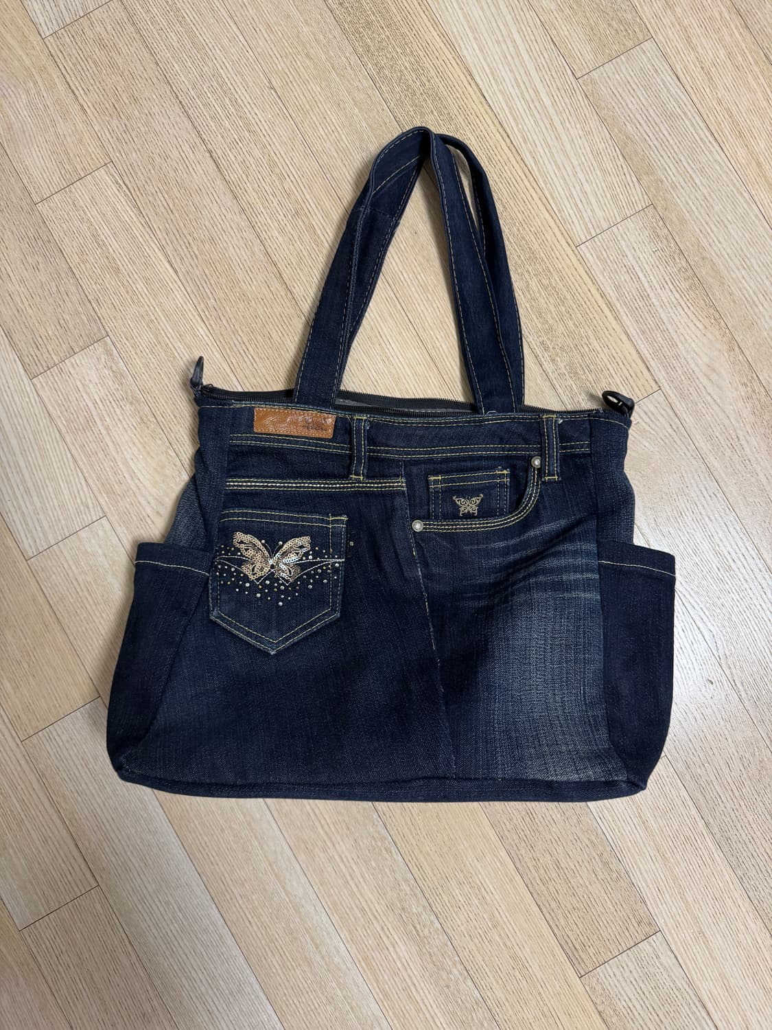 일본 빈티지 Y2K 나비자수 데님백 상품이미지2