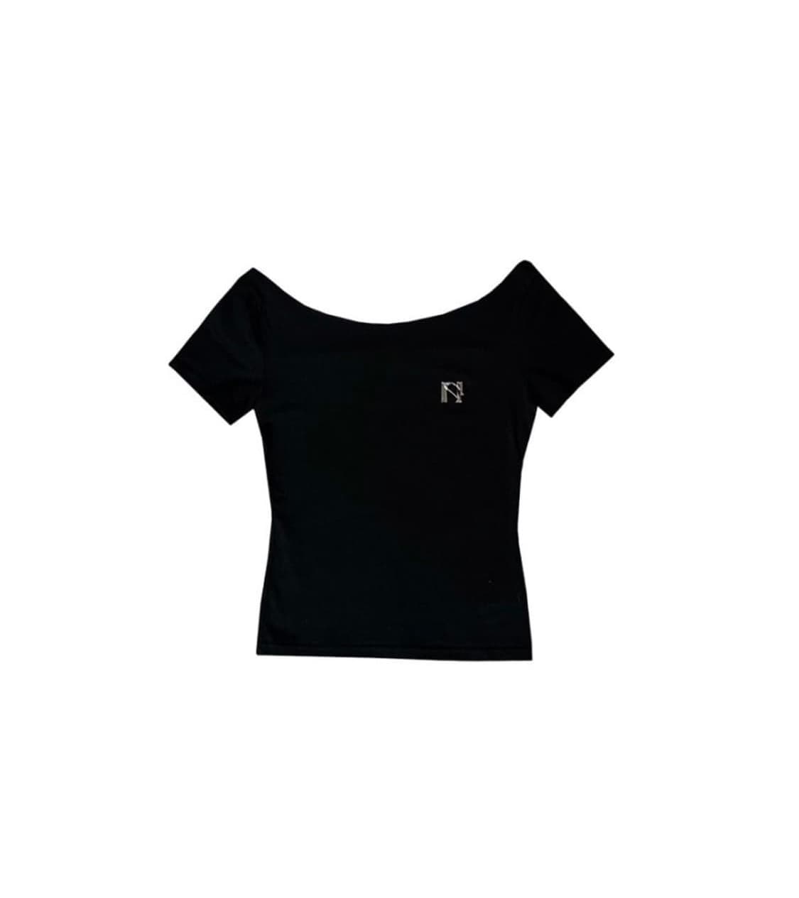 뉴얼린 앰블럼 보트넥 반팔티 블랙 상품이미지1