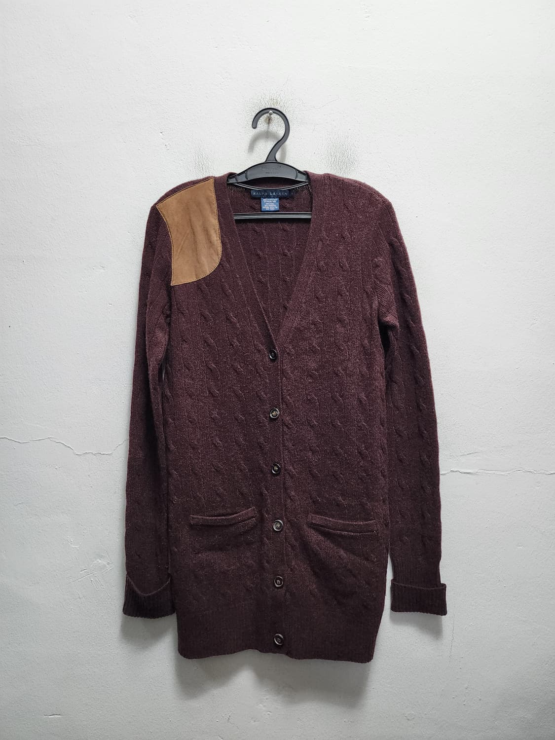 랄프로렌 캐시미어 가죽패치 케이블 롱가디건  상품이미지1