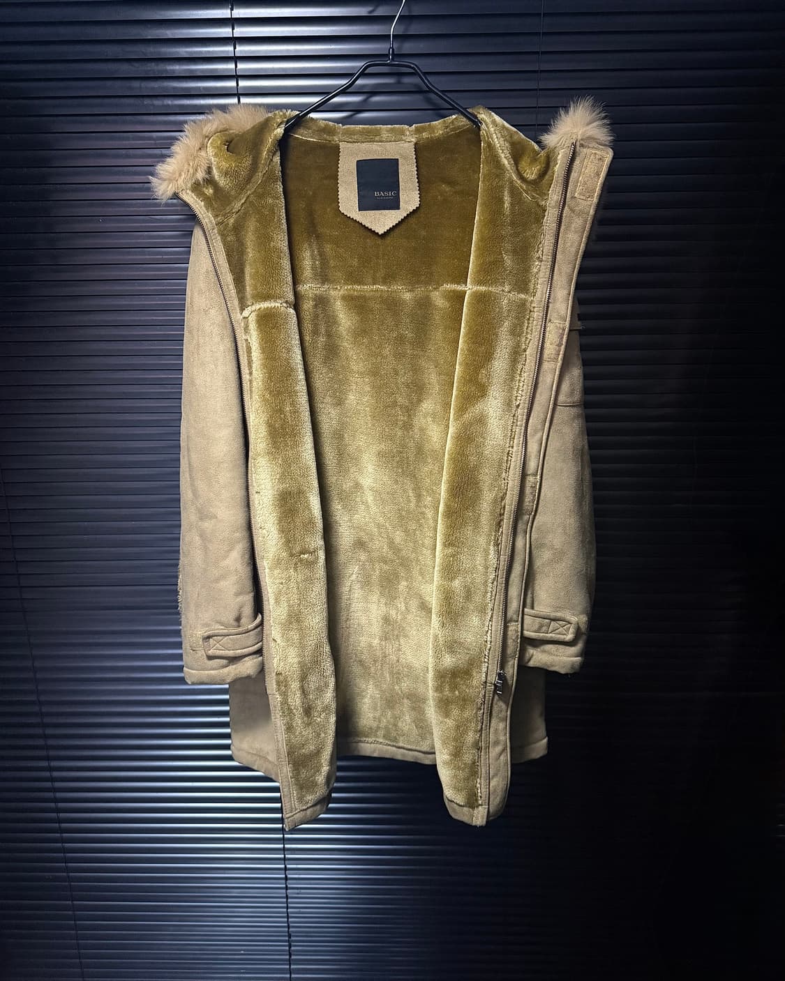 BASIC G.V JEANS 베이지 후드 무스탕 코트 여우 폭스 털 퍼 상품이미지6
