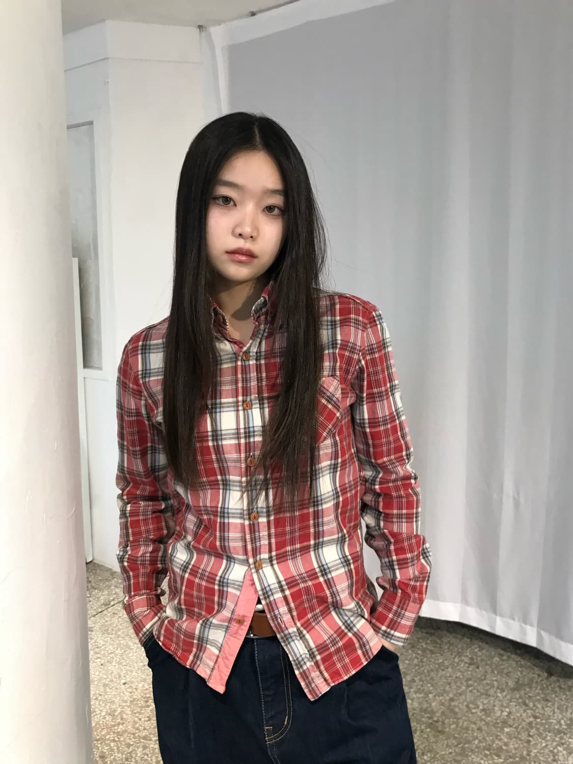 핑크레드 체크 셔츠  상품이미지1