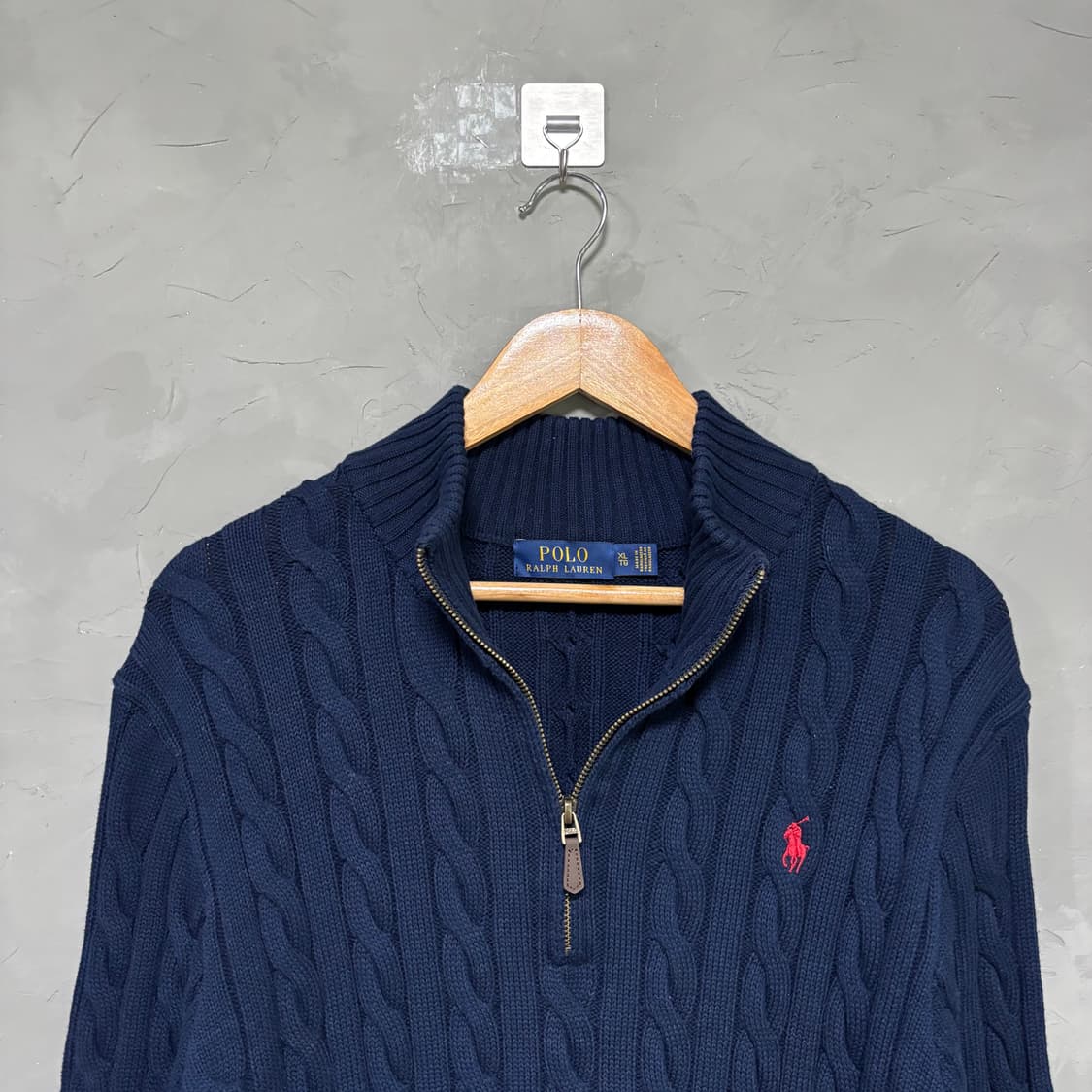 폴로 랄프로렌 꽈배기 니트 반집업 네이비 상품이미지2