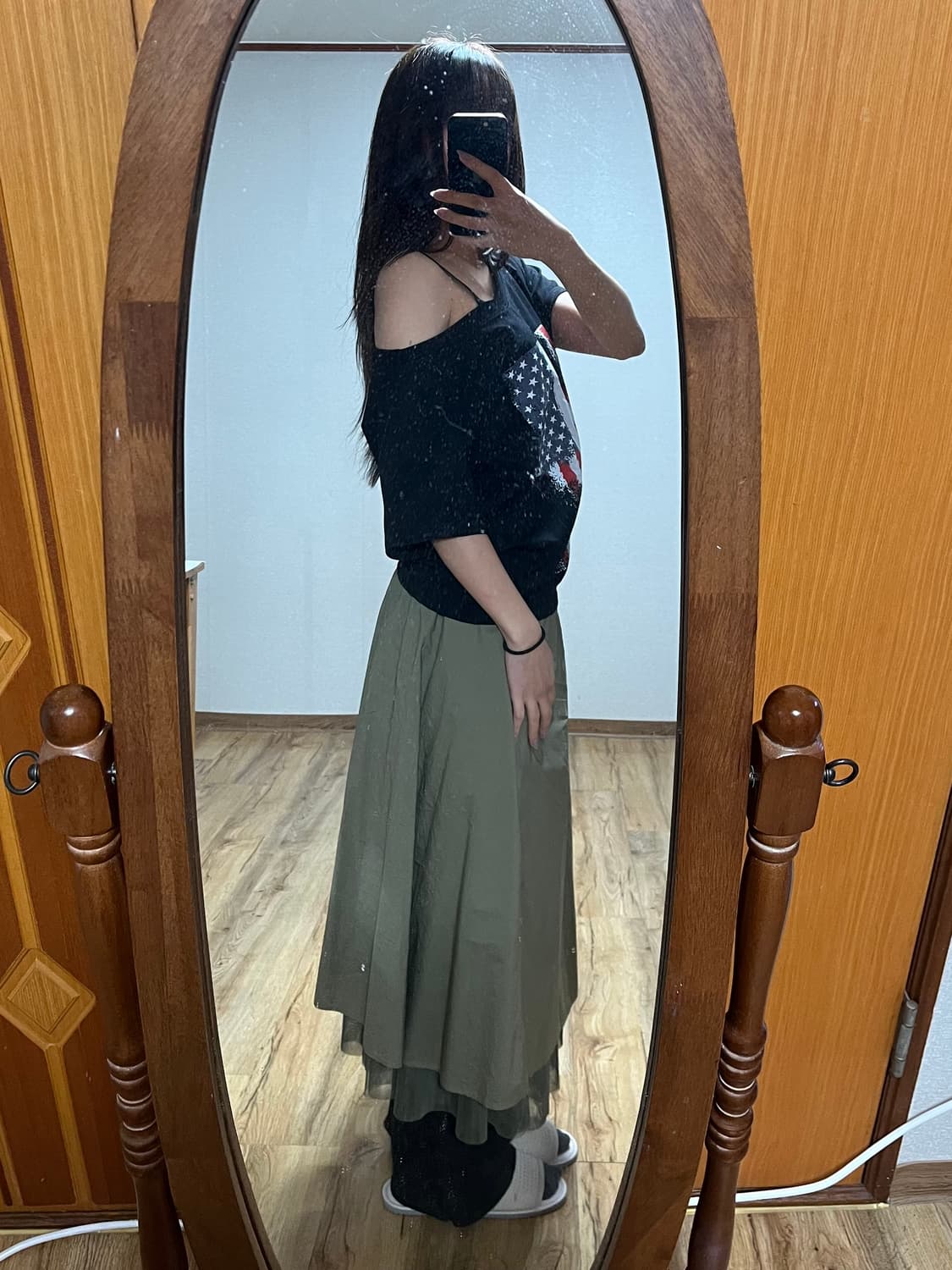 메쉬레이어드 밴딩 롱스커트 상품이미지2