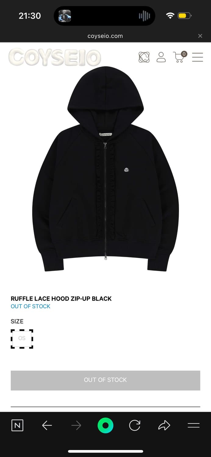 COYSEIO 코이세이오 러플 레이스 후드집업 블랙 상품이미지2