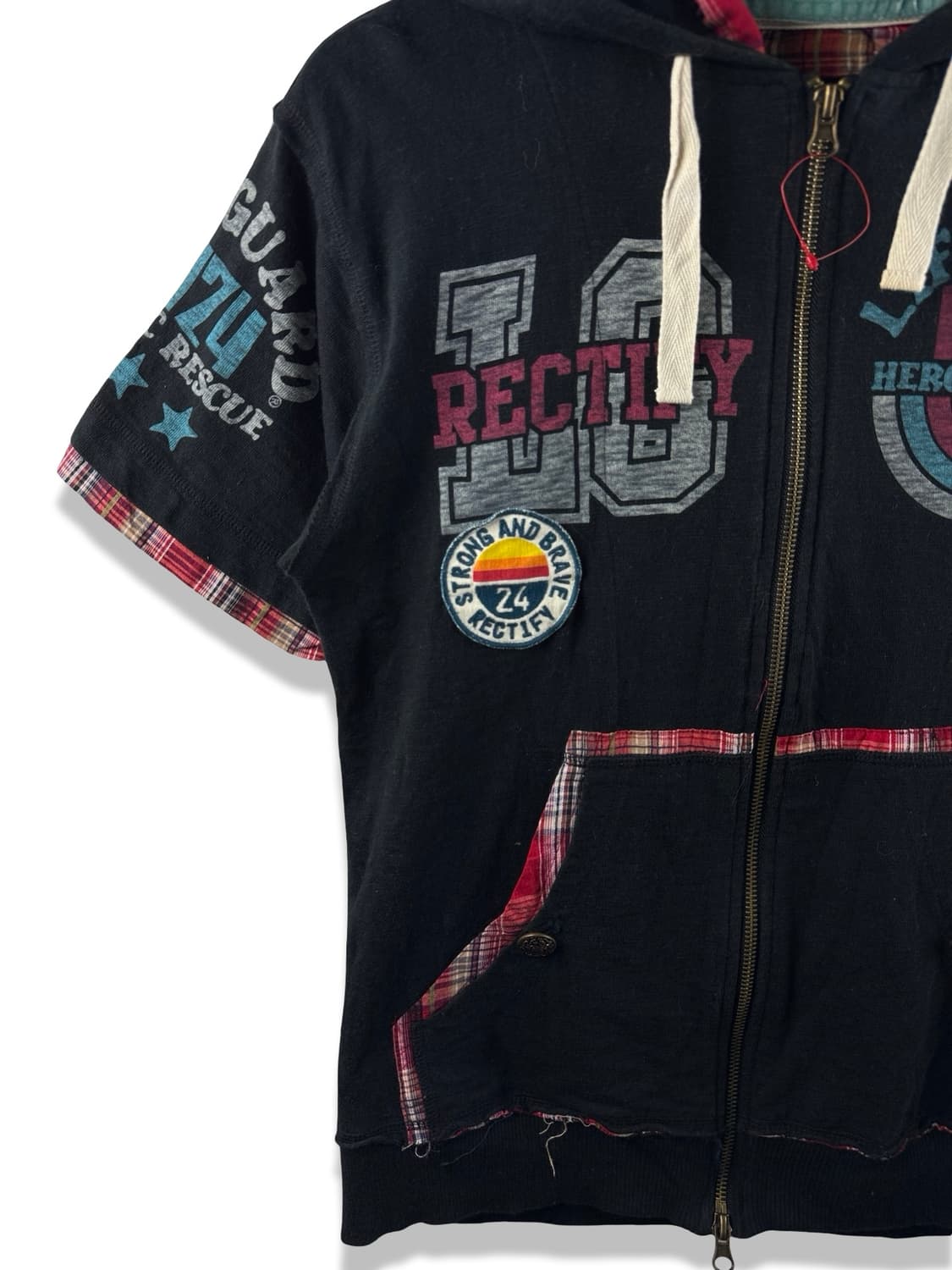 JPN Y2K 체크 탈부착 프린팅 후드집업1810 상품이미지3