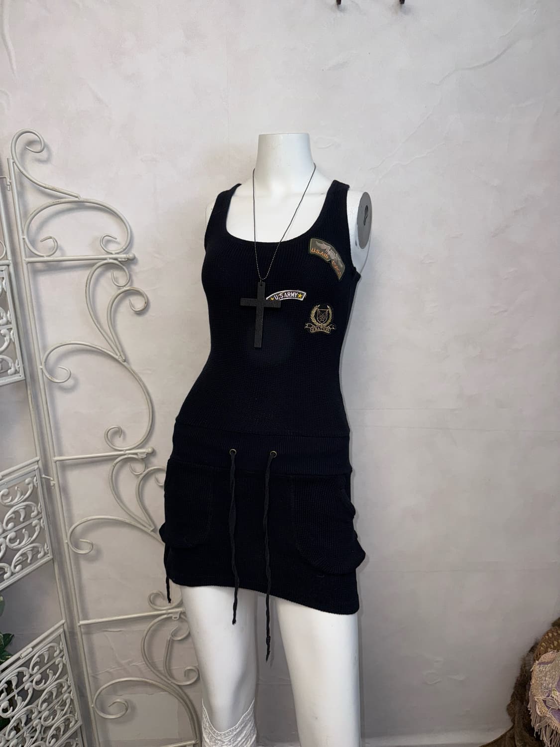 Black waffle knit y2k pocket patch ops 상품이미지1