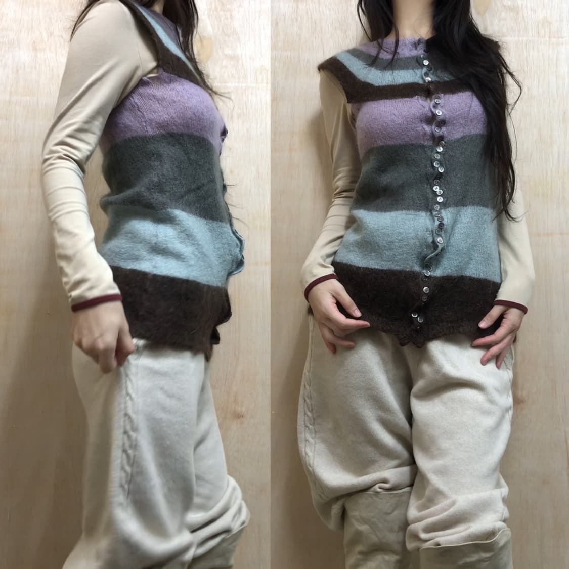 [직수입] 빈티지 모헤어 니트 가디건 라벤더 그레이 블루 브라운 상품이미지1