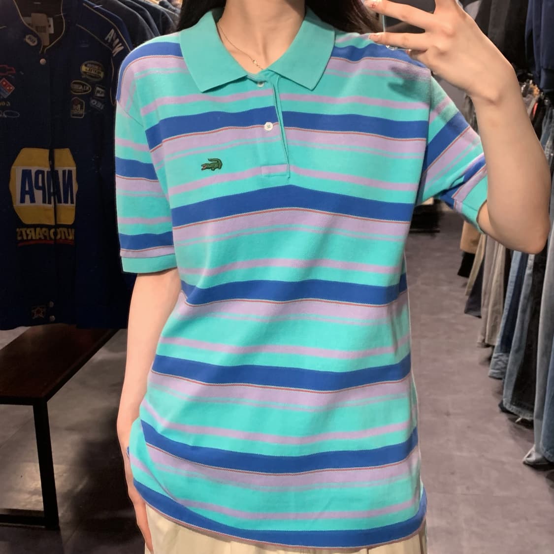 [IM] 라코스테 스트라이프 반팔 피케 셔츠 민트 상품이미지3