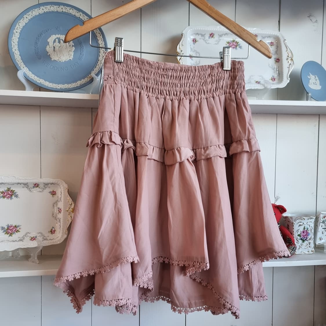 액시즈팜 레이스 프릴 핑크 스커트 상품이미지4