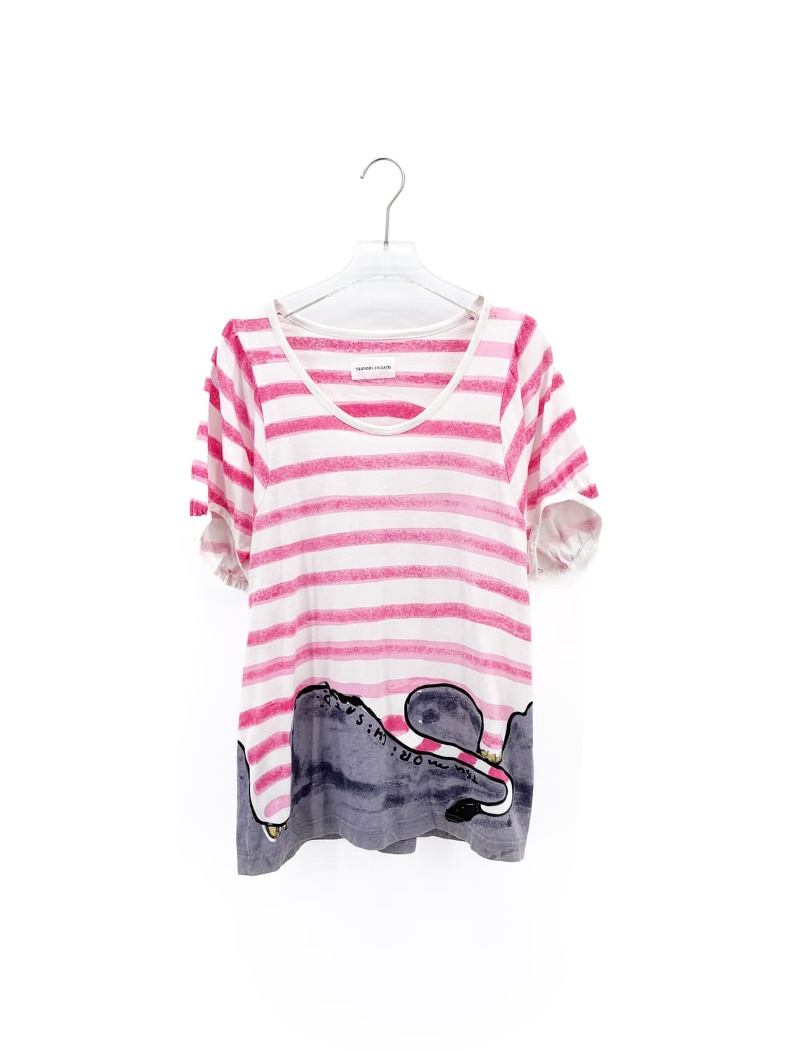 츠모리치사토 스트라이프 퍼프 소매 반팔티셔츠 상품이미지3