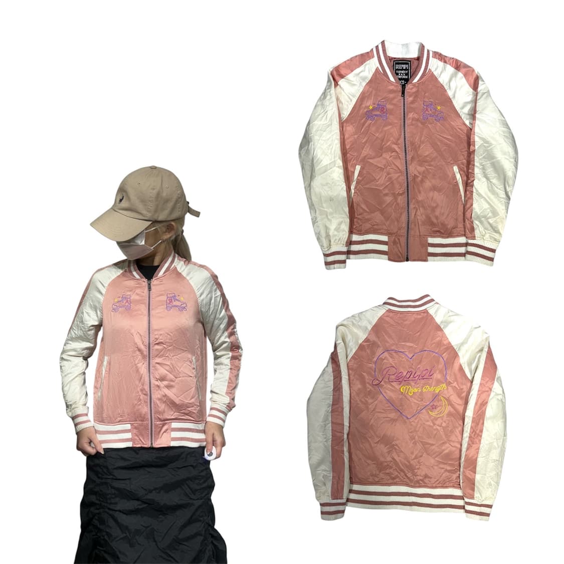 일본 빈티지 핑크 화이트 스카잔 자켓 XS 상품이미지1