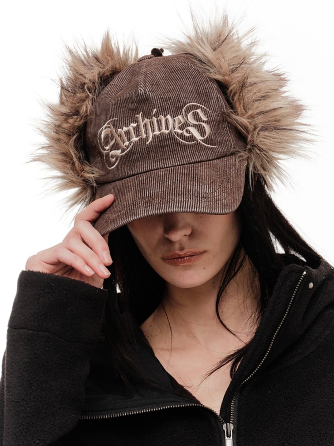 2000아카이브 코듀로이 퍼 이어플랩 캡 브라운 상품이미지2