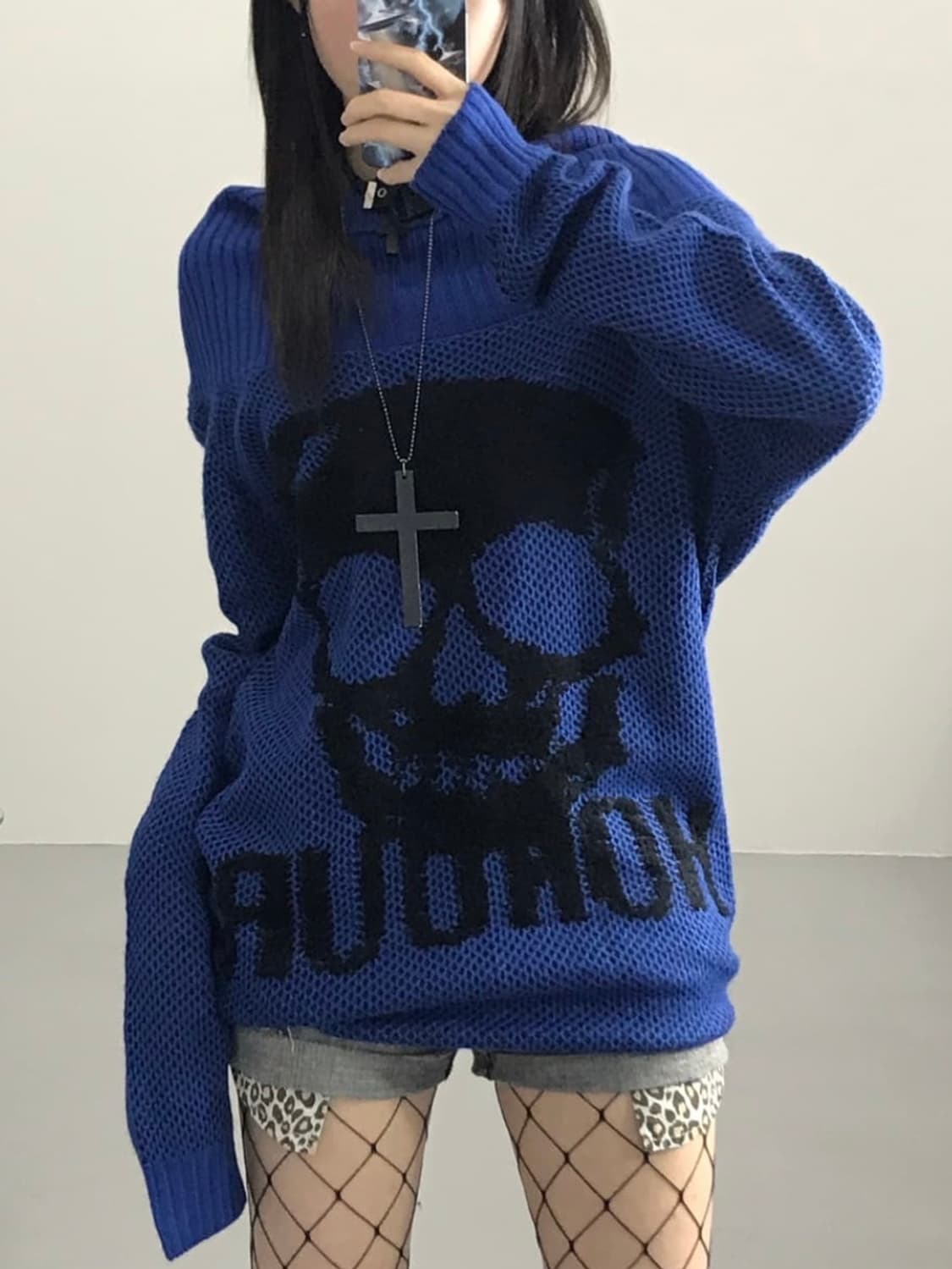 고스트오브할렘 블루 스컬 니트 상품이미지1